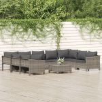 Set mobilier de grădină cu perne, 10 piese, gri, poliratan GartenMobel Dekor