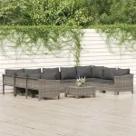 Set mobilier de grădină cu perne, 10 piese, gri, poliratan GartenMobel Dekor