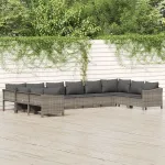 Set mobilier de grădină cu perne, 10 piese, gri, poliratan GartenMobel Dekor