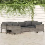Set mobilier de grădină cu perne, 6 piese, gri, poliratan GartenMobel Dekor