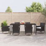 Set mobilier de grădină cu perne, 7 piese, negru, poliratan GartenMobel Dekor