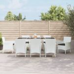 Set mobilier de grădină cu perne, 9 piese, alb, poliratan GartenMobel Dekor
