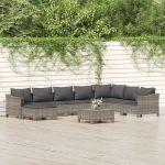Set mobilier de grădină cu perne, 9 piese, gri, poliratan GartenMobel Dekor