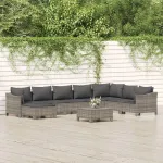 Set mobilier de grădină cu perne, 9 piese, gri, poliratan GartenMobel Dekor