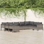 Set mobilier de grădină cu perne, 9 piese, gri, poliratan GartenMobel Dekor