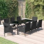Set mobilier de grădină cu perne, 9 piese, negru, poliratan GartenMobel Dekor