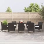 Set mobilier de grădină cu perne, 9 piese, negru, poliratan GartenMobel Dekor