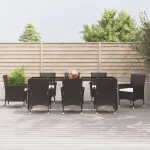 Set mobilier de grădină cu perne, 9 piese, negru, poliratan GartenMobel Dekor