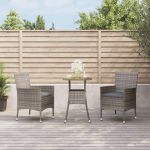 Set bistro de grădină cu perne, 3 piese, gri, poliratan GartenMobel Dekor