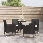 Set bistro de grădină cu perne, 5 piese, negru, poliratan GartenMobel Dekor