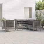 Set mobilier de grădină cu perne, 8 piese, gri, poliratan GartenMobel Dekor
