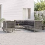 Set mobilier de grădină cu perne, 9 piese, gri, poliratan GartenMobel Dekor