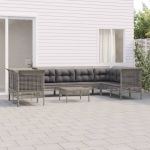 Set mobilier de grădină cu perne, 9 piese, gri, poliratan GartenMobel Dekor