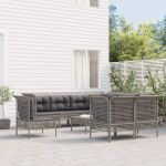 Set mobilier de grădină cu perne, 9 piese, gri, poliratan GartenMobel Dekor