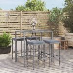 Set mobilier bar de grădină, cu perne, 5 piese, gri, poliratan GartenMobel Dekor