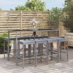 Set mobilier bar de grădină, cu perne, 9 piese, gri, poliratan GartenMobel Dekor