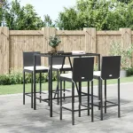 Set mobilier bar de grădină cu perne, 5 piese, negru, poliratan GartenMobel Dekor
