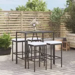 Set mobilier bar de grădină cu perne, 5 piese, negru, poliratan GartenMobel Dekor