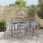 Set mobilier bar de grădină cu perne, 7 piese, gri, poliratan GartenMobel Dekor