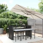 Set mobilier bar de grădină cu perne, 9 piese, negru, poliratan GartenMobel Dekor