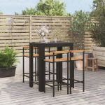 Set bar pentru grădină, 5 piese, negru, poliratan/lemn acacia GartenMobel Dekor