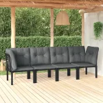 Set mobilier de grădină, 4 piese, negru și gri, poliratan GartenMobel Dekor