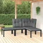 Set mobilier de grădină, 4 piese, negru și gri, poliratan GartenMobel Dekor