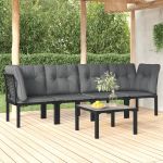 Set mobilier de grădină, 5 piese, negru/gri, poliratan GartenMobel Dekor