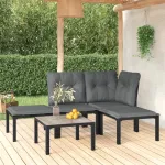 Set mobilier de grădină, 5 piese, negru/gri, poliratan GartenMobel Dekor