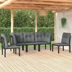 Set mobilier de grădină, 5 piese, negru/gri, poliratan GartenMobel Dekor