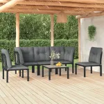 Set mobilier de grădină, 6 piese, negru și gri, poliratan GartenMobel Dekor