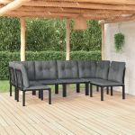 Set mobilier de grădină, 6 piese, negru și gri, poliratan GartenMobel Dekor