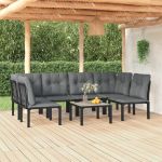 Set mobilier de grădină, 7 piese, negru și gri, poliratan GartenMobel Dekor