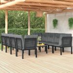 Set mobilier de grădină, 9 piese, negru și gri, poliratan GartenMobel Dekor