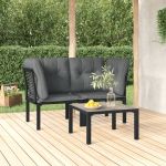 Set mobilier de grădină cu perne, 3 piese, negru/gri, poliratan GartenMobel Dekor