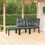 Set mobilier de grădină cu perne, 3 piese, negru/gri, poliratan GartenMobel Dekor