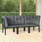 Set mobilier de grădină cu perne, 3 piese, negru/gri, poliratan GartenMobel Dekor