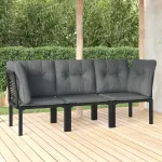 Set mobilier de grădină cu perne, 3 piese, negru/gri, poliratan GartenMobel Dekor