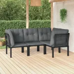 Set mobilier de grădină, 4 piese, negru și gri, poliratan GartenMobel Dekor