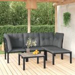 Set mobilier de grădină, 5 piese, negru/gri, poliratan GartenMobel Dekor