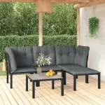 Set mobilier de grădină, 5 piese, negru/gri, poliratan GartenMobel Dekor