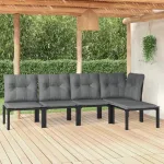 Set mobilier de grădină, 5 piese, negru/gri, poliratan GartenMobel Dekor