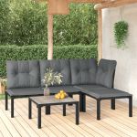 Set mobilier de grădină, 5 piese, negru/gri, poliratan GartenMobel Dekor