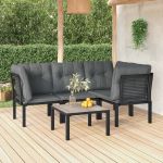 Set mobilier de grădină, 5 piese, negru/gri, poliratan GartenMobel Dekor