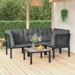 Set mobilier de grădină, 5 piese, negru/gri, poliratan GartenMobel Dekor