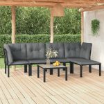 Set mobilier de grădină, 6 piese, negru și gri, poliratan GartenMobel Dekor