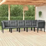 Set mobilier de grădină, 6 piese, negru și gri, poliratan GartenMobel Dekor