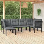 Set mobilier de grădină, 6 piese, negru și gri, poliratan GartenMobel Dekor