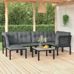 Set mobilier de grădină, 7 piese, negru și gri, poliratan GartenMobel Dekor