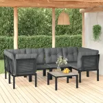 Set mobilier de grădină, 7 piese, negru și gri, poliratan GartenMobel Dekor